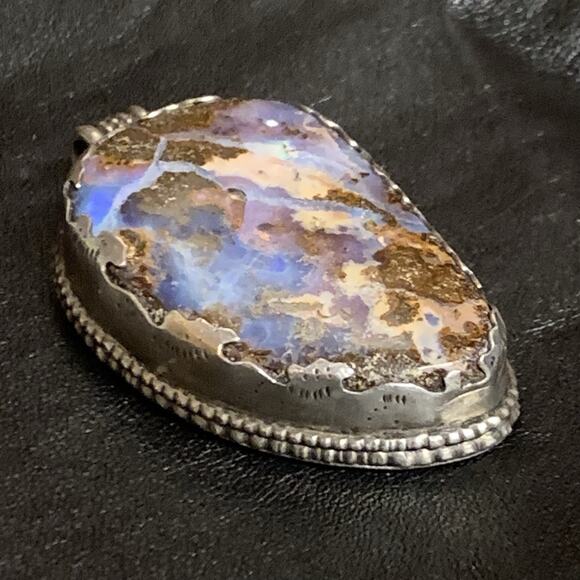 Handmade Sterling Silver and Boulder Opal Reversible Pendant Vintage - Picture 6 of 8